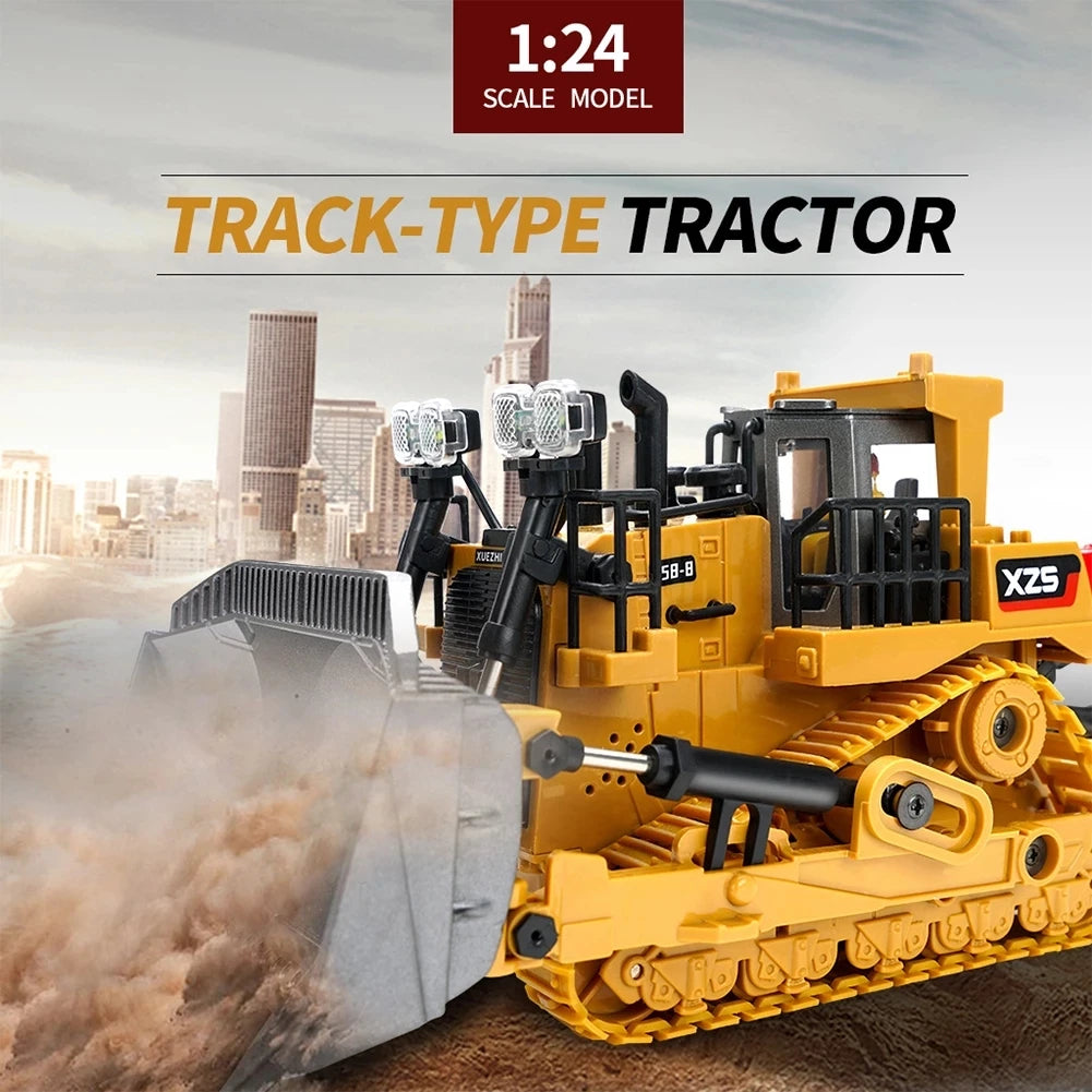 Multifunctional RC Bulldozer for Kids, 1:24 Scale 9CH, Plastic Excavator 