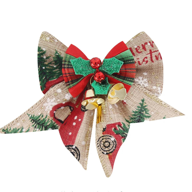 Mini nœud décoratif pour sapin de noël, 5 pièces/paquet, ruban décoratif pour nouvel an, fête de noël, maison, pendentifs en forme de cloche