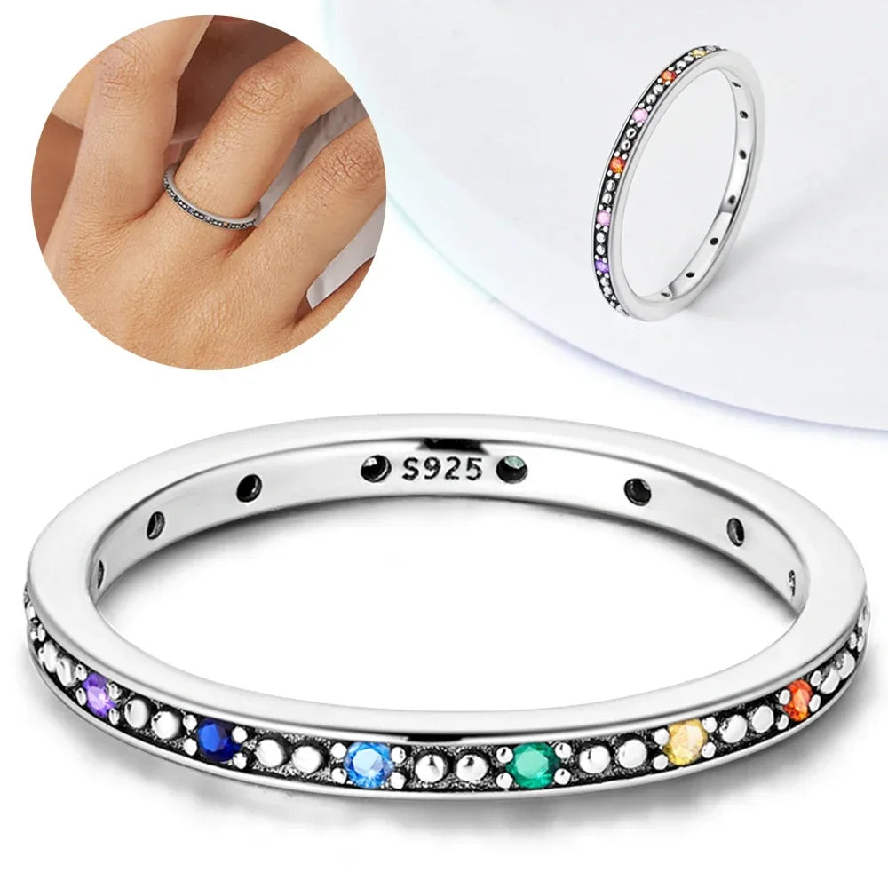 Colorful Zircon Sun Moon Star Stackable Rings for Women.