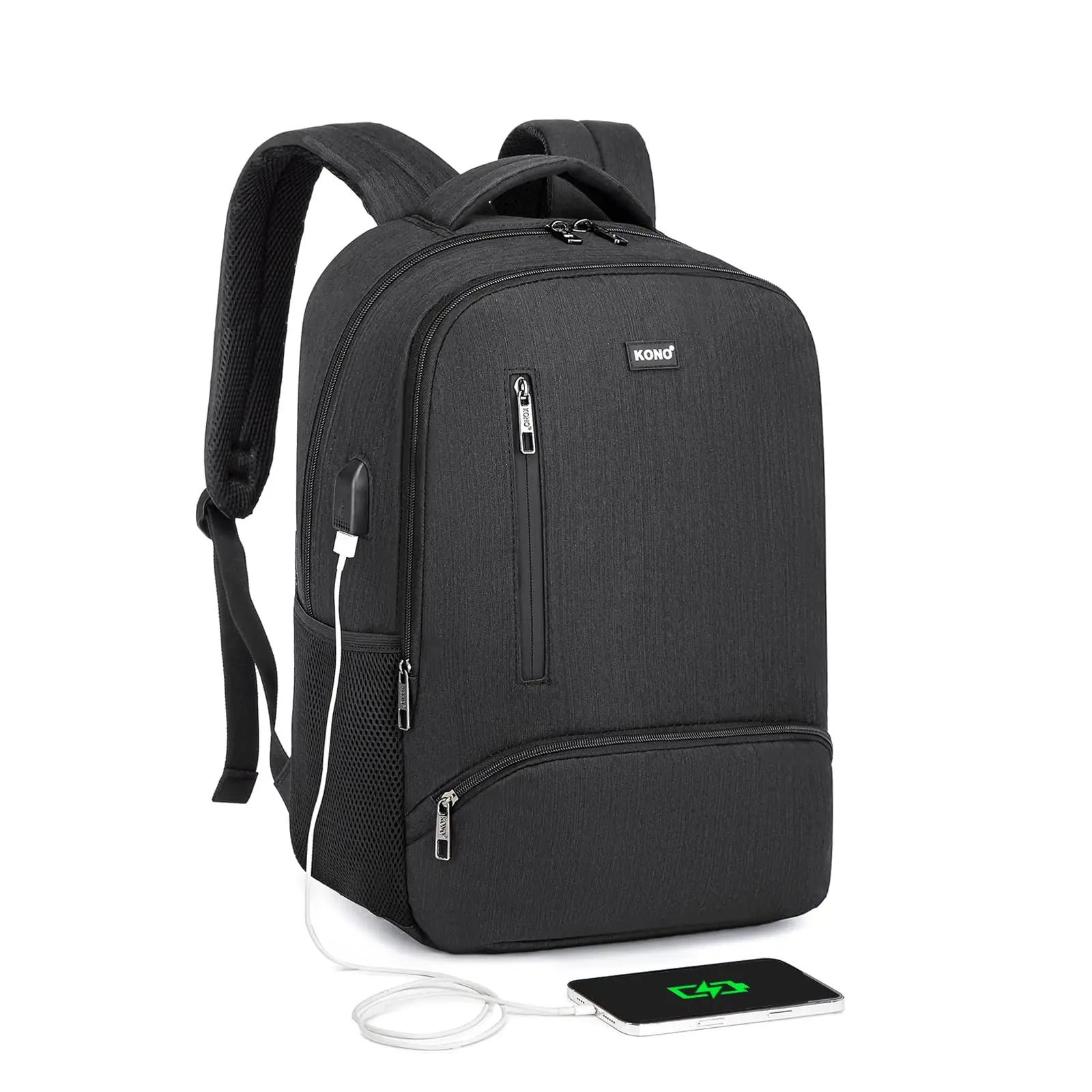 Sac à dos de voyage pour ordinateur portable KONO – port USB, hydrofuge, travail, école et déplacements