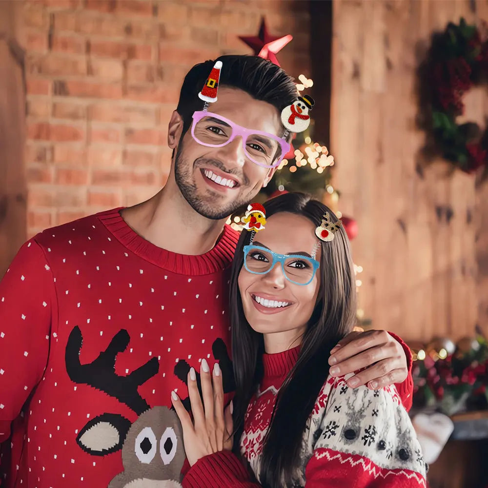 Lunettes de Noël, père Noël et bonhomme de neige, décoration de fête, cadres de lunettes à lumière froide