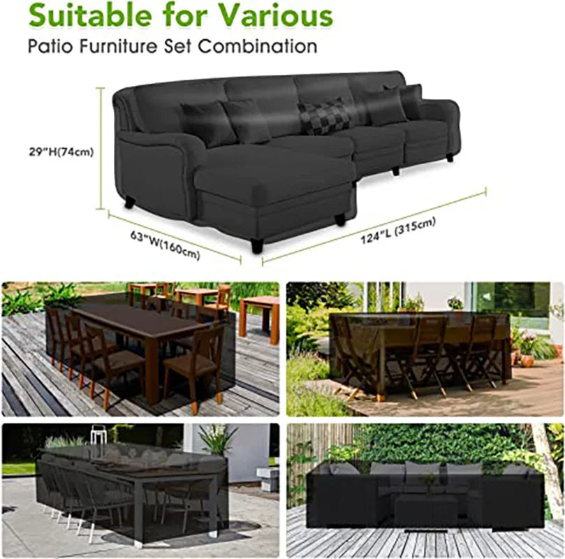 Housse de Protection Imperméable pour Meubles de Jardin – Multi-tailles, Anti-UV, 210D Oxford – Rectangulaire Argent/Noir