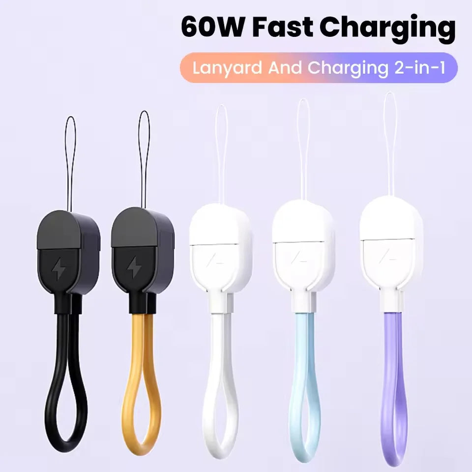 Câble court universel de charge rapide 60W, lanière Portable, porte-clés, câble double Type C pour iphone 15 16 Samsung Xiaomi Wrod