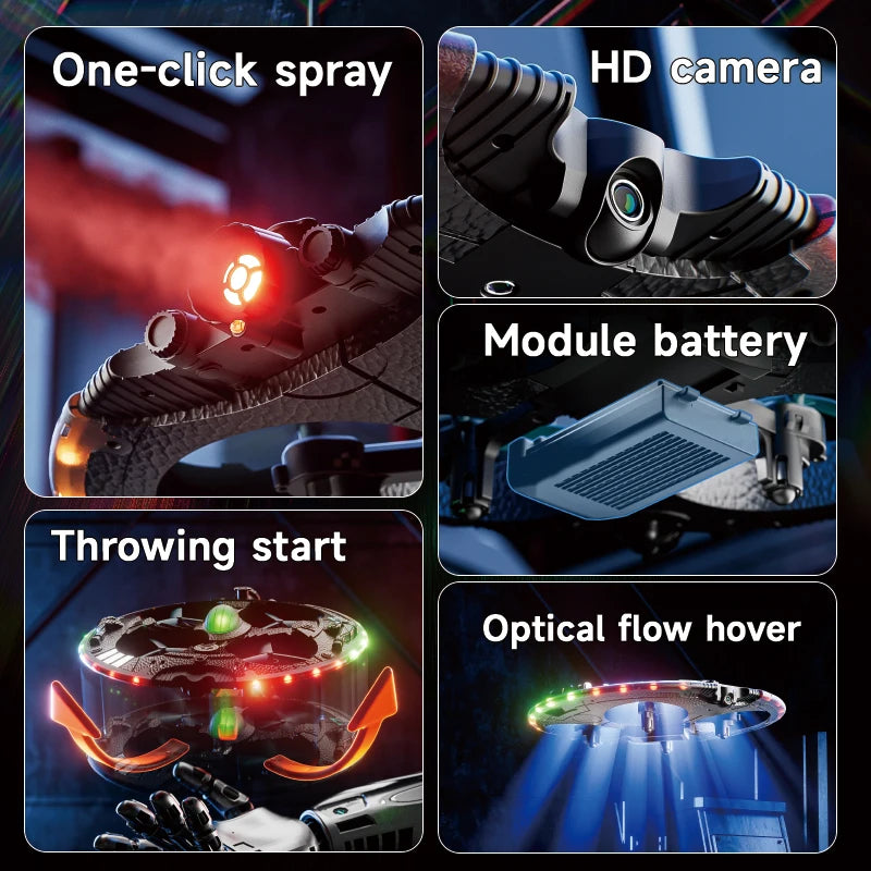 Mini Drone V47 RC UFO 2025 – Caméra 8K, LED, Détection de geste, Pulvérisation