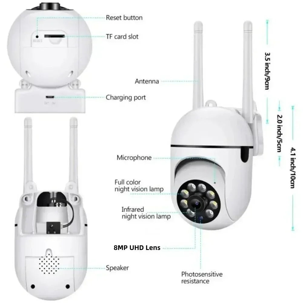 8MP HD WiFi PTZ IP Camera Outdoor Wireless Security Camera with 4x Zoom, AI Human Tracking, Two-Way Audio, Night Vision