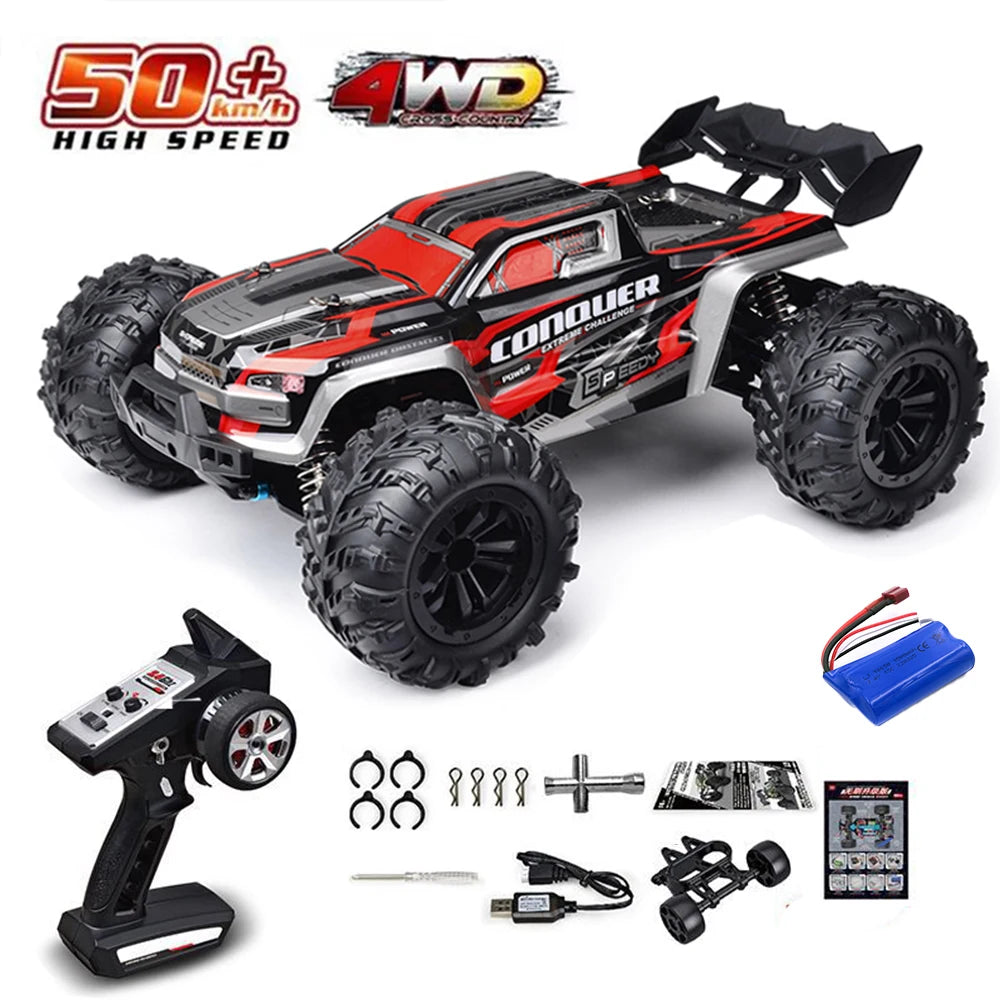 Monster Truck-Voiture tout-terrain télécommandée pour garçons, voiture 4x4, haute vitesse, 75km par heure, lumière de sauna LED, sans balais, versi1/16, RC, jouets, cadeau
