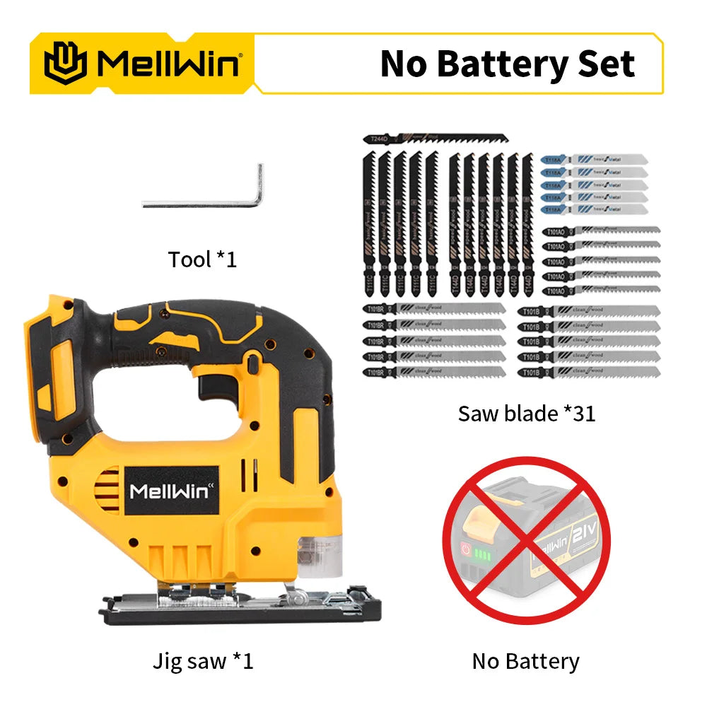 MELLWIN scie sauteuse électrique sans fil avec scie à chantourner sans fil à 31 lames outil de coupe multifonction pour le travail du bois pour Makita broche de batterie 18V