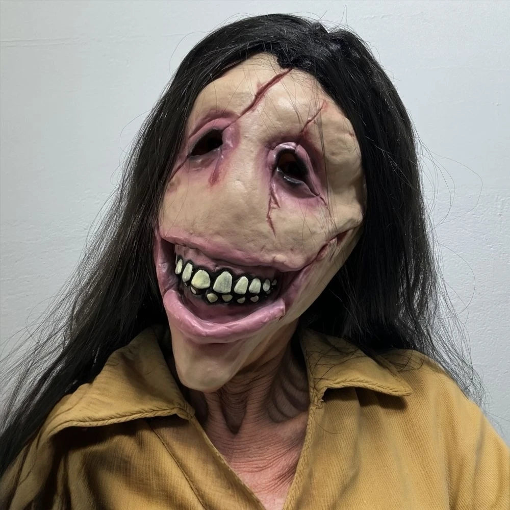 Perruque longue en caoutchouc pour adultes, masque facial moche du diable sanglant de Zombie, masque effrayé d'halloween pour accessoire de fête Cosplay