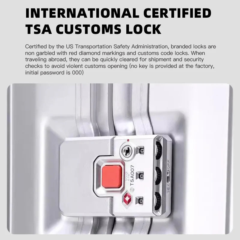 Valise à roulettes entièrement en alliage d’aluminium et de magnésium – bagage rigide avec mot de passe, 20, 24 et 28 pouces