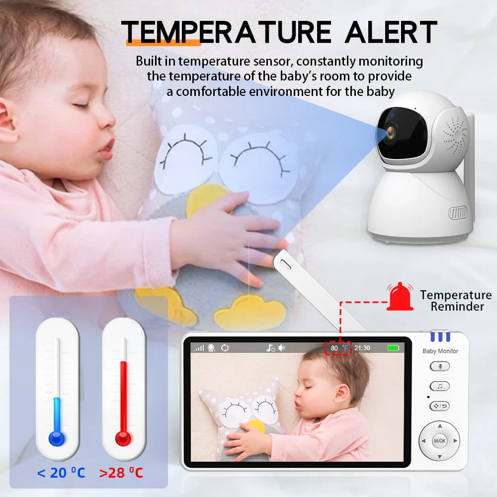 Video Baby Monitor, 720P HD IPS Screen, 5" Pan/Tilt Camera, 4x Zoom, Two-Way Audio, Night Vision, 3500mAh Battery, VOX Lullaby 