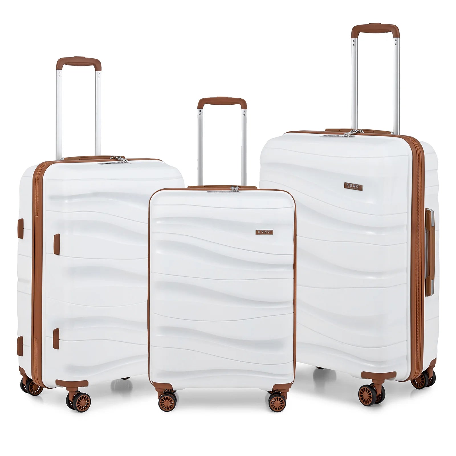 Coffret 3 pièces KONO  de valises rigides en polypropylène avec serrure TSA et 4 rouleaux S/M/L