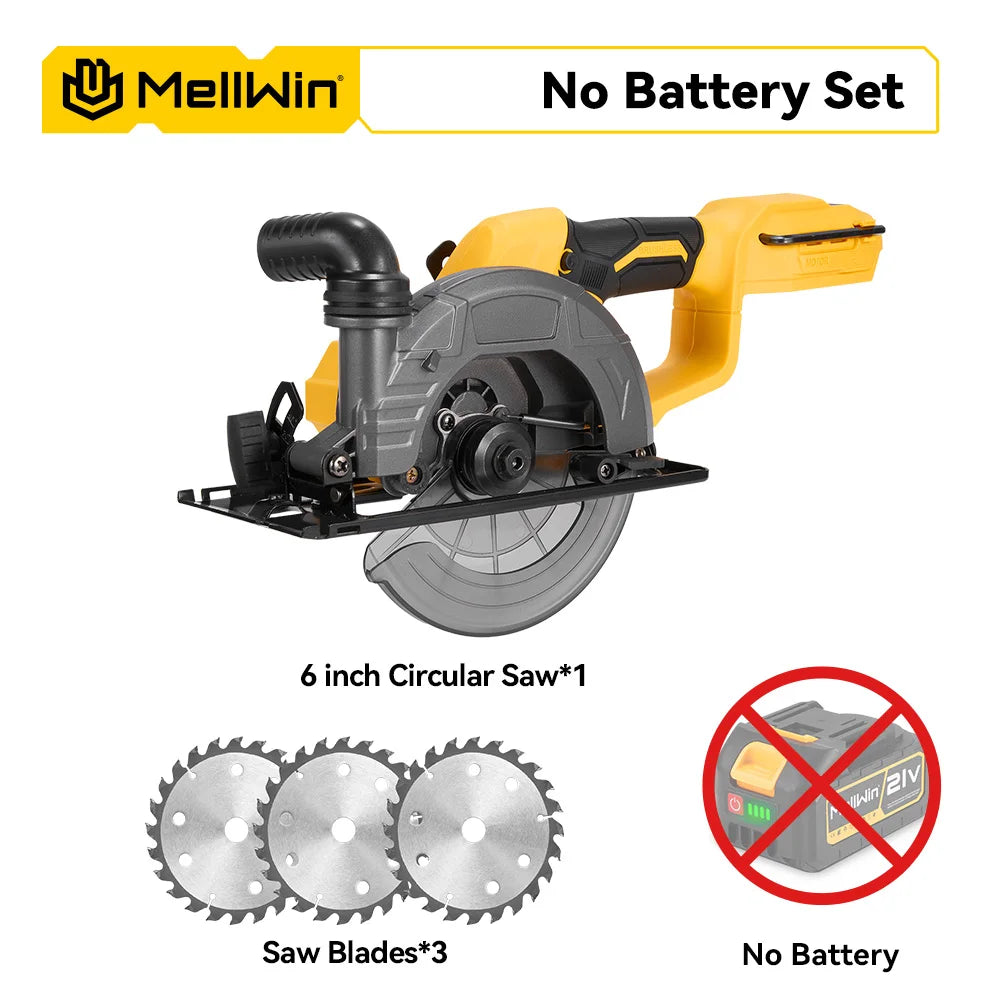 MELLWIN – scie circulaire électrique sans balais, 150MM, 6 pouces, angle réglable, outil de coupe pour le travail du bois, pour broche de batterie Makita 18V