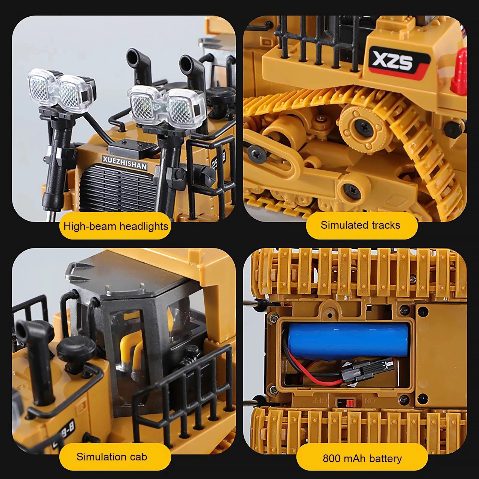 Multifunctional RC Bulldozer for Kids, 1:24 Scale 9CH, Plastic Excavator 