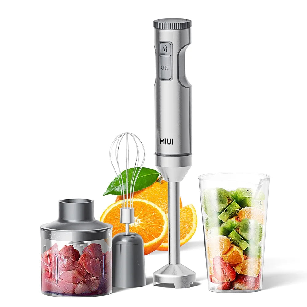 Mixeur Mélangeur à Immersion Manuel Puissant 4 en 1 – Acier Inoxydable 304, Bécher 700 ml, Processeur 500 ml, Fouet – Marque ROUNY