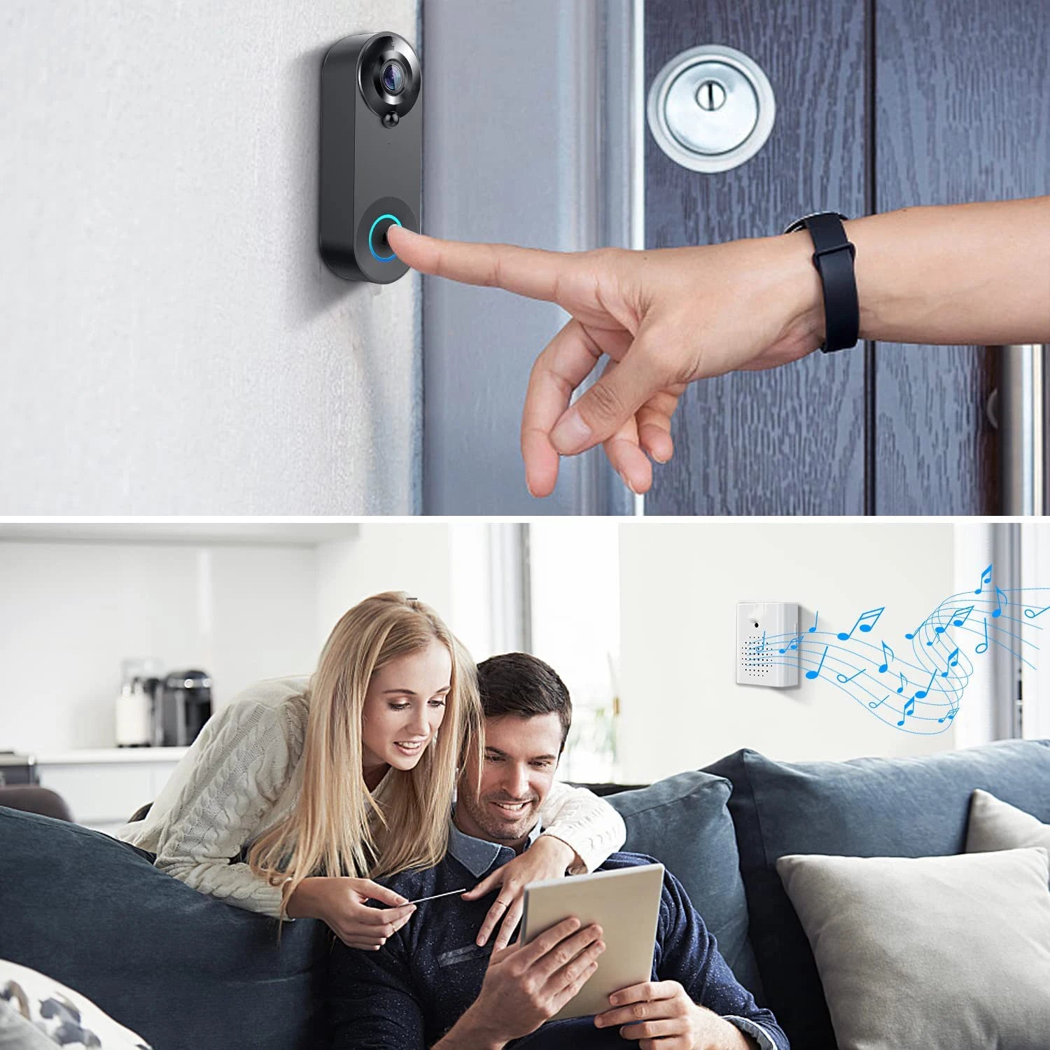 Sonnette de porte sans fil avec caméra Tuya Smart Home, interphone vidéo, protection de sécurité, détection de mouvement PIR, Wi-Fi, 1080P