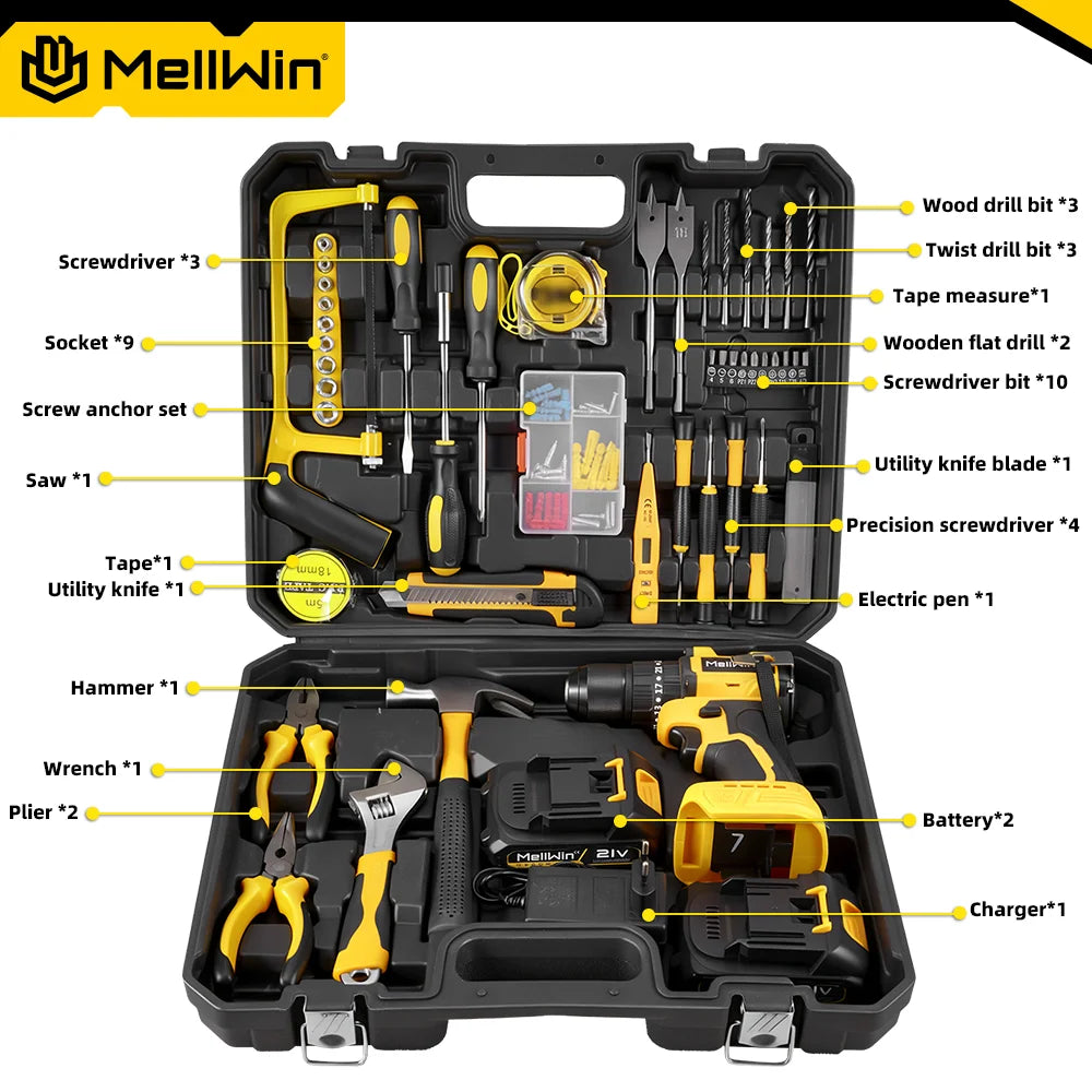 Perceuse à percussion électrique sans balais 480 N.m MELLWIN – 3-en-1 tournevis multifonction sans fil pour Makita 18 V