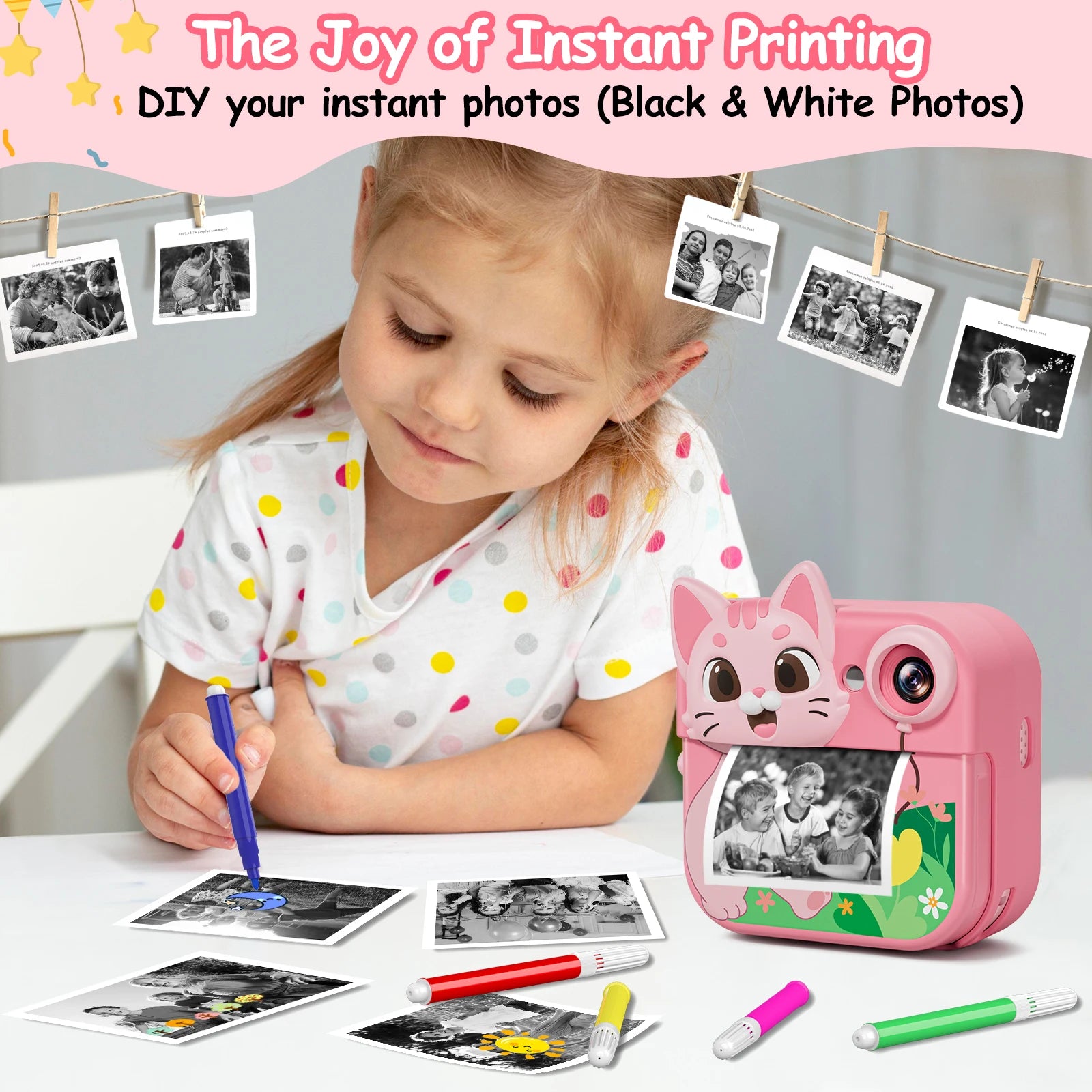 Kids Instant Print Camera, 2.4 Inch with 32GB SD Card and Printing Paper