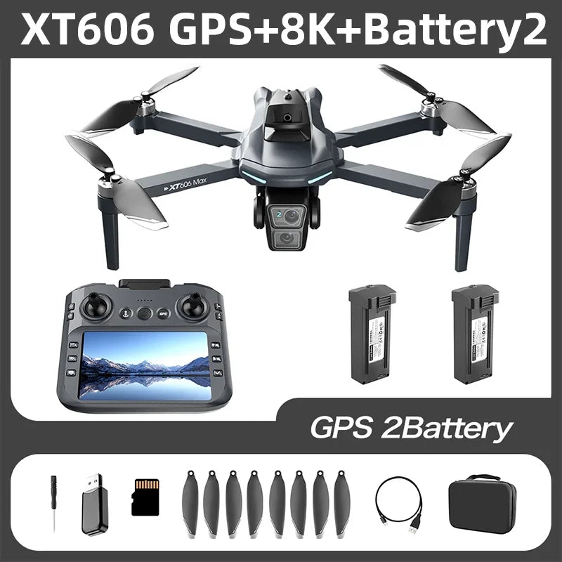 XT606 GPS Drone 4K – Double caméra, cardan 3 axes PTZ, évitement d’obstacles, portée 3 km