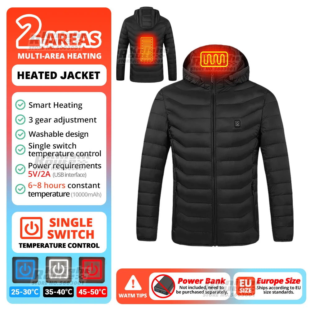 Manteau chauffant rembourré pour hommes Chargement USB, Veste chauffante électrique USB pour hommes et femmes