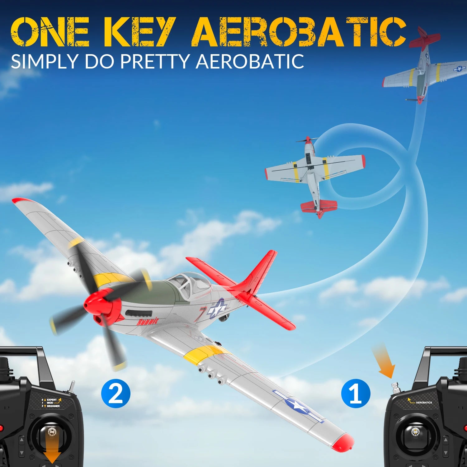 One Key Fly RC Airplane with Xpilot Stabilization System D RC Airplane RTF Mustang Airplane 2CH 4CH 761-5 RTF 