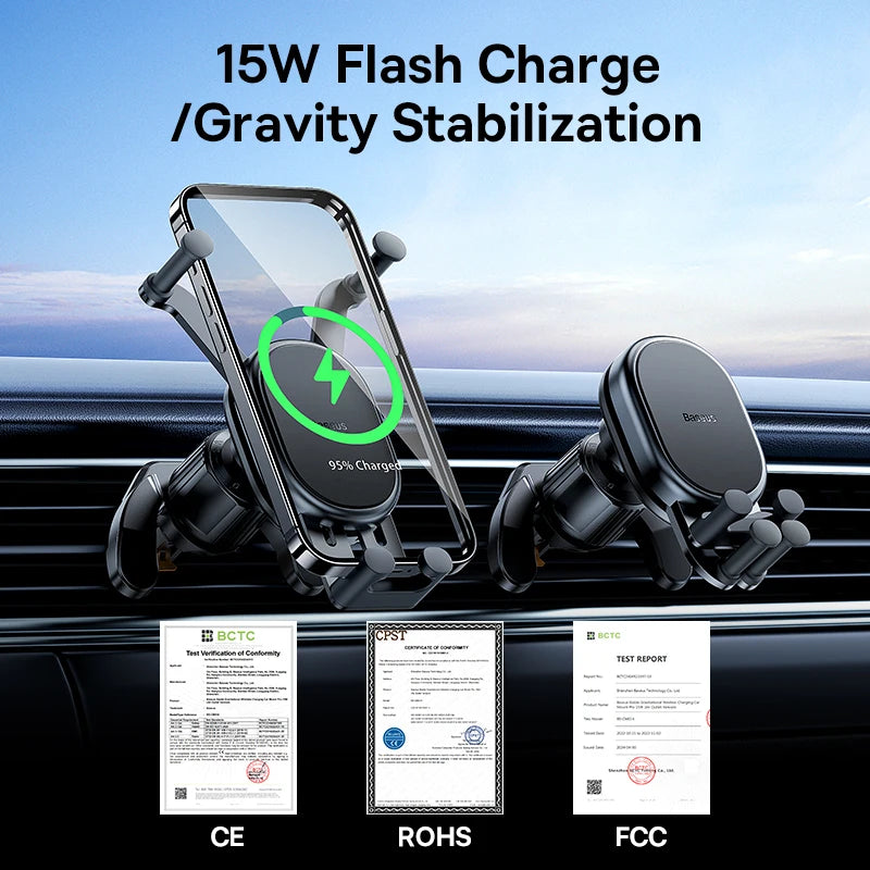 Car Phone Holder Wireless Charging Stand Air Vent Gravity Phone Holder iPhone 14 Samsung Xiaomi Mobile Phone Holder 15W 