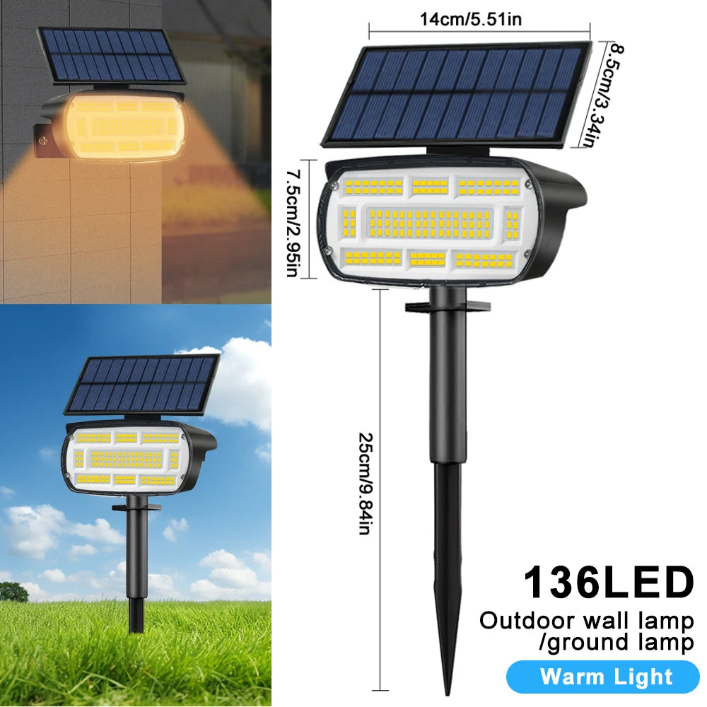 Spot Solaire Paysage 136 LED – Éclairage Extérieur Étanche pour Jardin, Allée et Voie