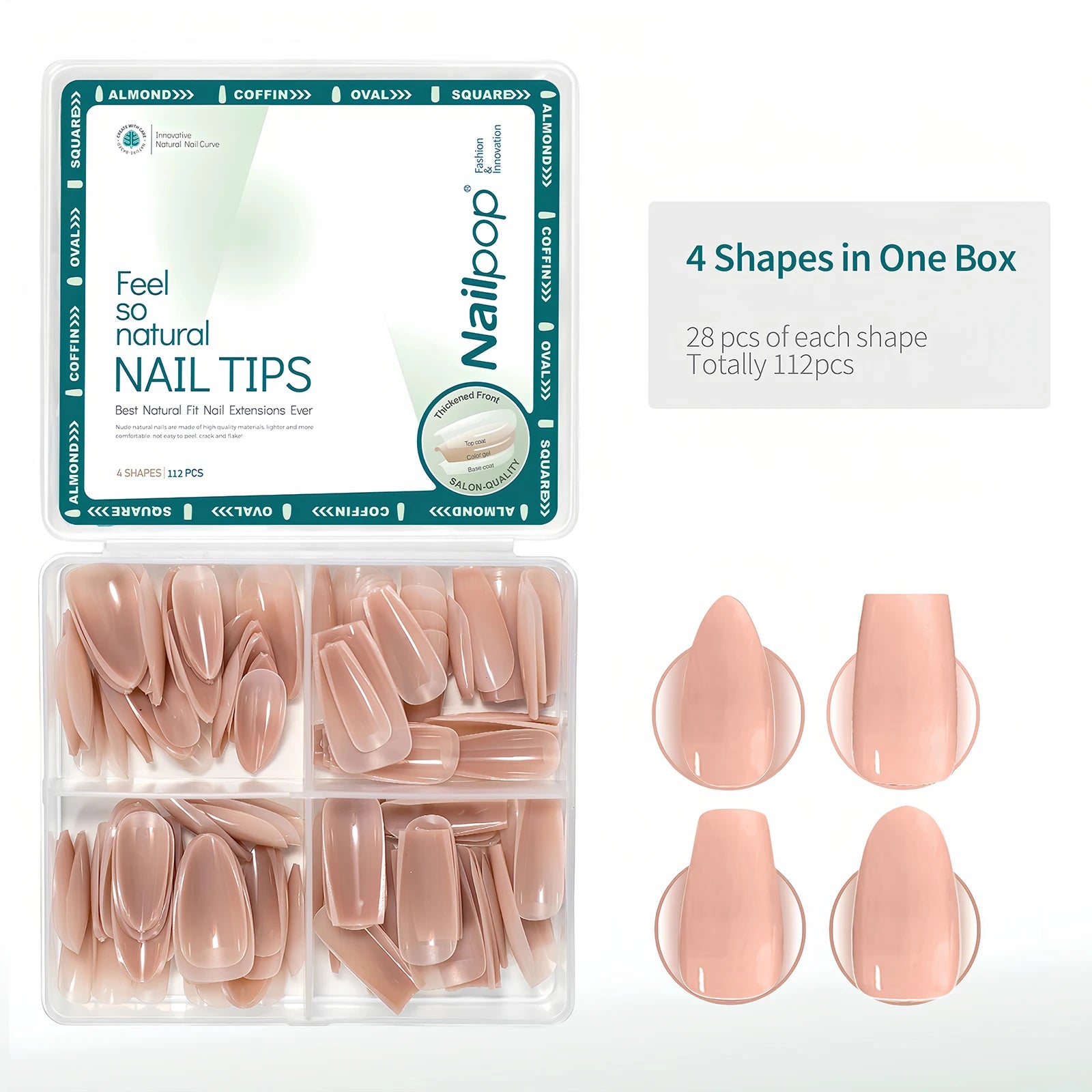 Press-On Nude Rose 4 Formes 112 pcs