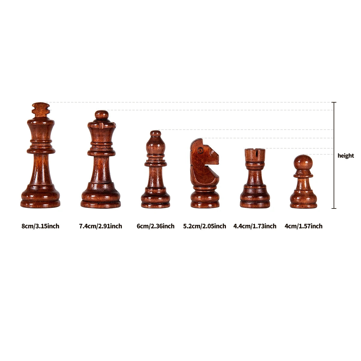 Solid Wood Chess Set with 2+ Pieces, High Quality Folding Board, Match Game, Entertainment, 39x39cm, 15.35inch