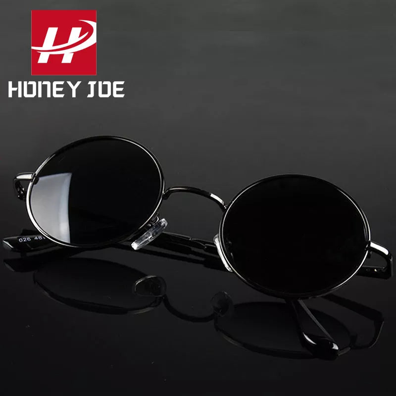 Metal Alloy Frame Sunglasses for Women Men Polarized UV400 Vintage Round Black Lens Driving Eyewear