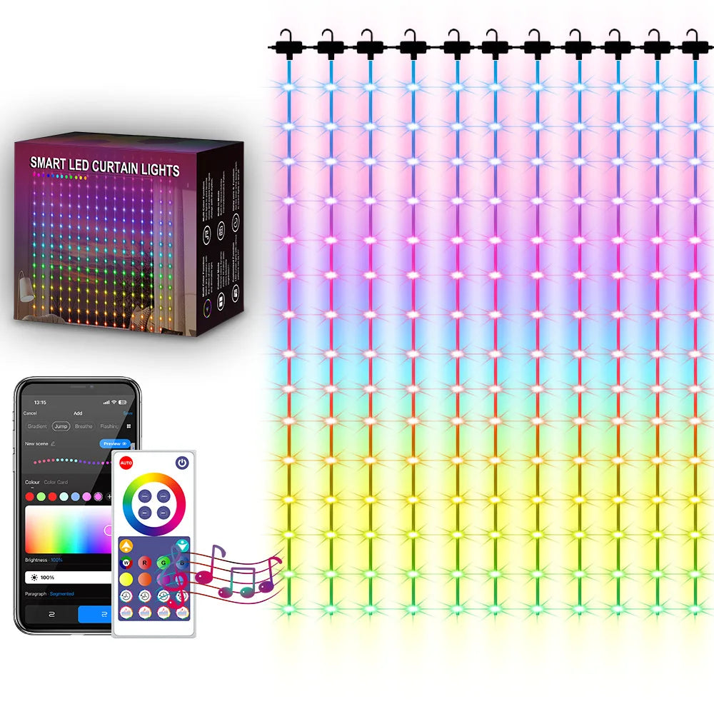 LED Lichtervorhang, Bluetooth- und WLAN-fähig (Tuya)