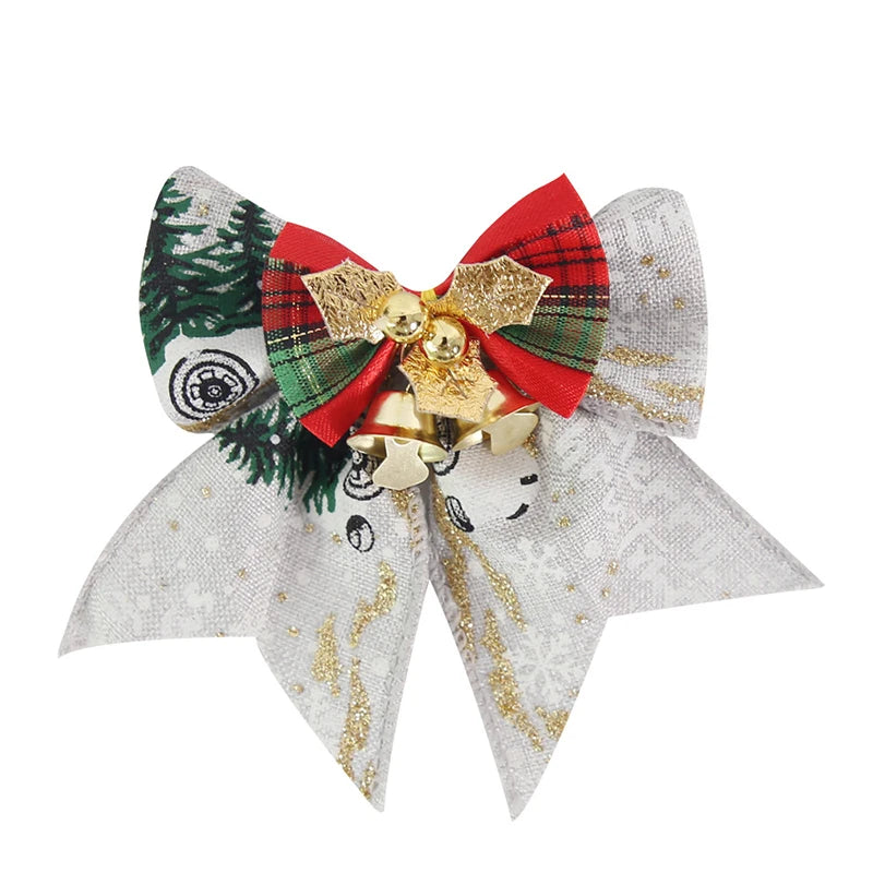 Mini nœud décoratif pour sapin de noël, 5 pièces/paquet, ruban décoratif pour nouvel an, fête de noël, maison, pendentifs en forme de cloche