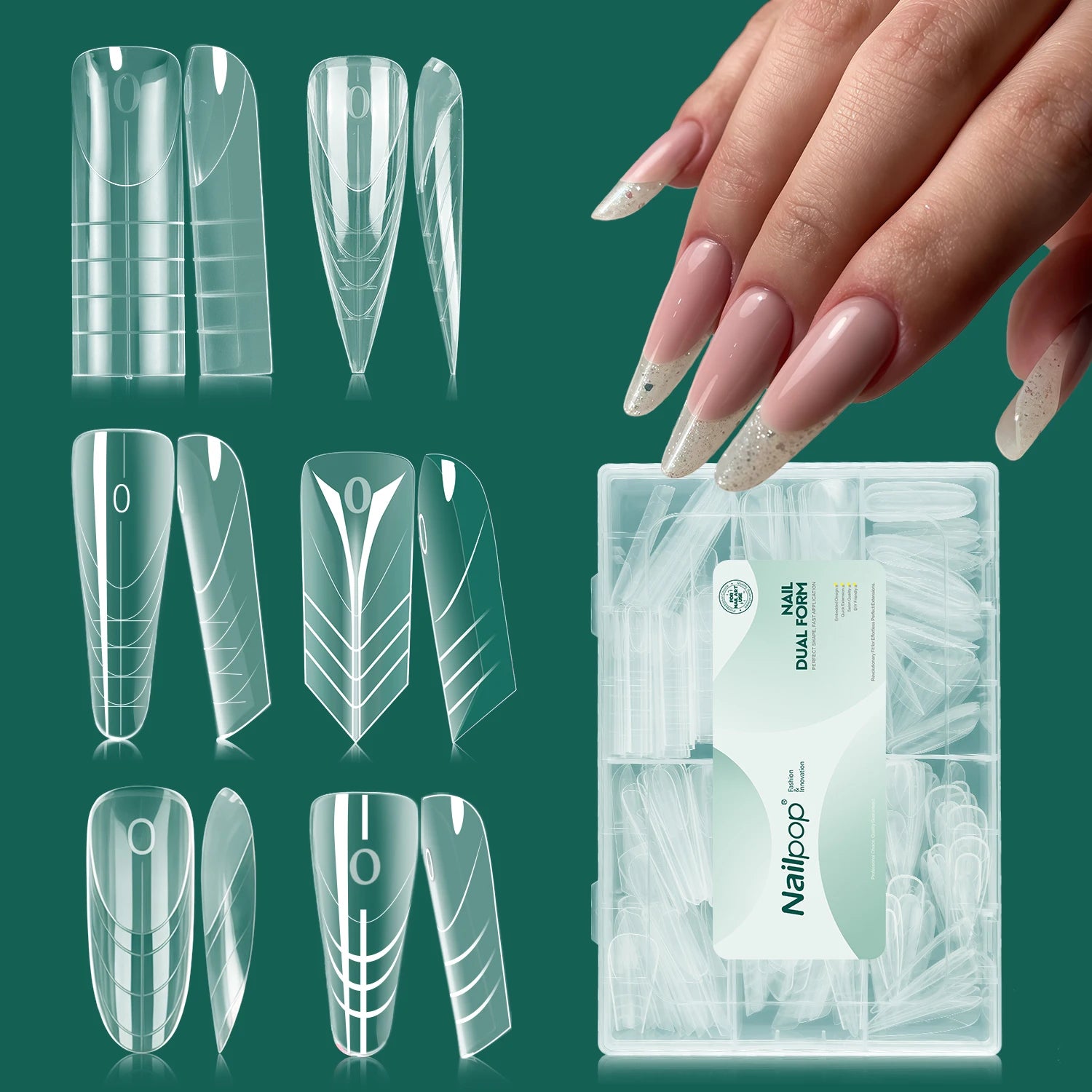 Formes d’ongles français double forme, 360 pièces, 6 styles uniques
