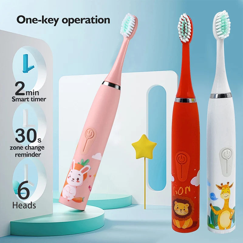 Brosse à dents électrique à ultrasons pour enfants, tête de brosse à dents sonique pour enfants, remplacement de la tête de brosse à dents, dessin animé