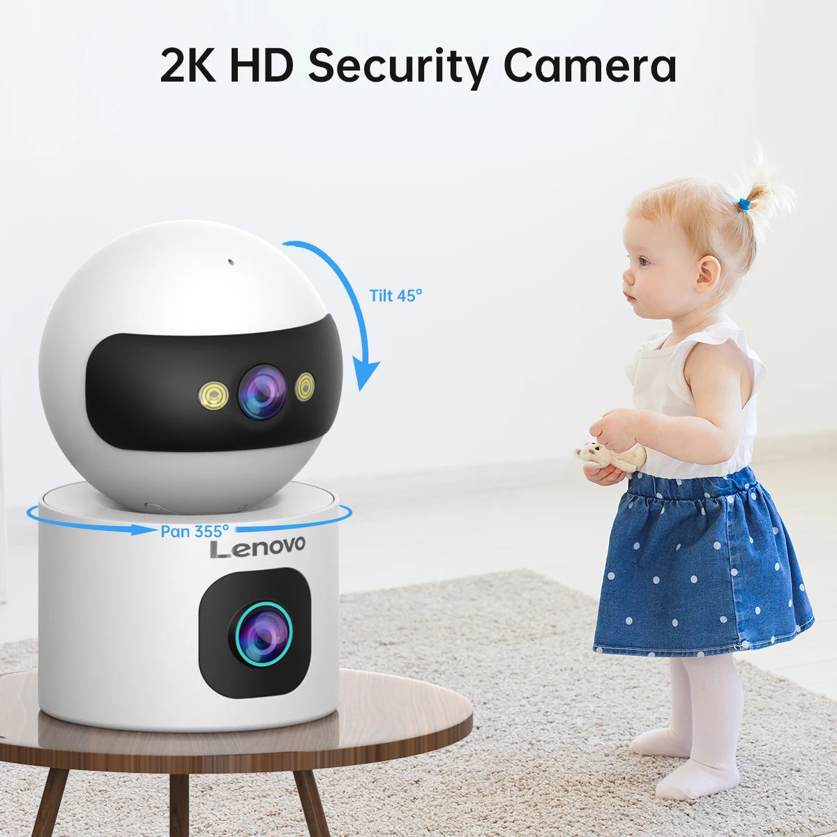 Lenovo Smart Indoor Baby Monitor Camera, Home Security Device with Existing Tracking, CCTV Video, Wifi, 3MP, 2K