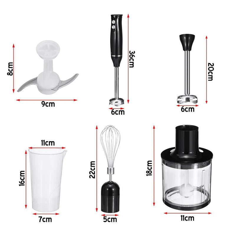 Mixeur Mélangeur Électrique 4 en 1 à Main par Immersion 500W – Lames Inox, Hachoir Viande & Légumes, Fouet à Œufs