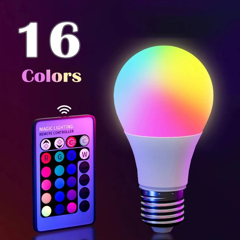 RGB LED Bulb Multicolor 16 Colors 220V Home Lighting Dimmable 24 Keys Remote Control Neon Light Bulb 