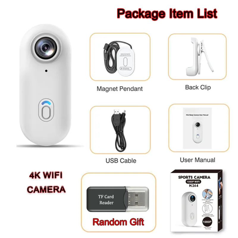 Mini Caméra 4K JETO – Vlogging Body Camera WiFi Mini Enregistreur d’Action Sport Voyage
