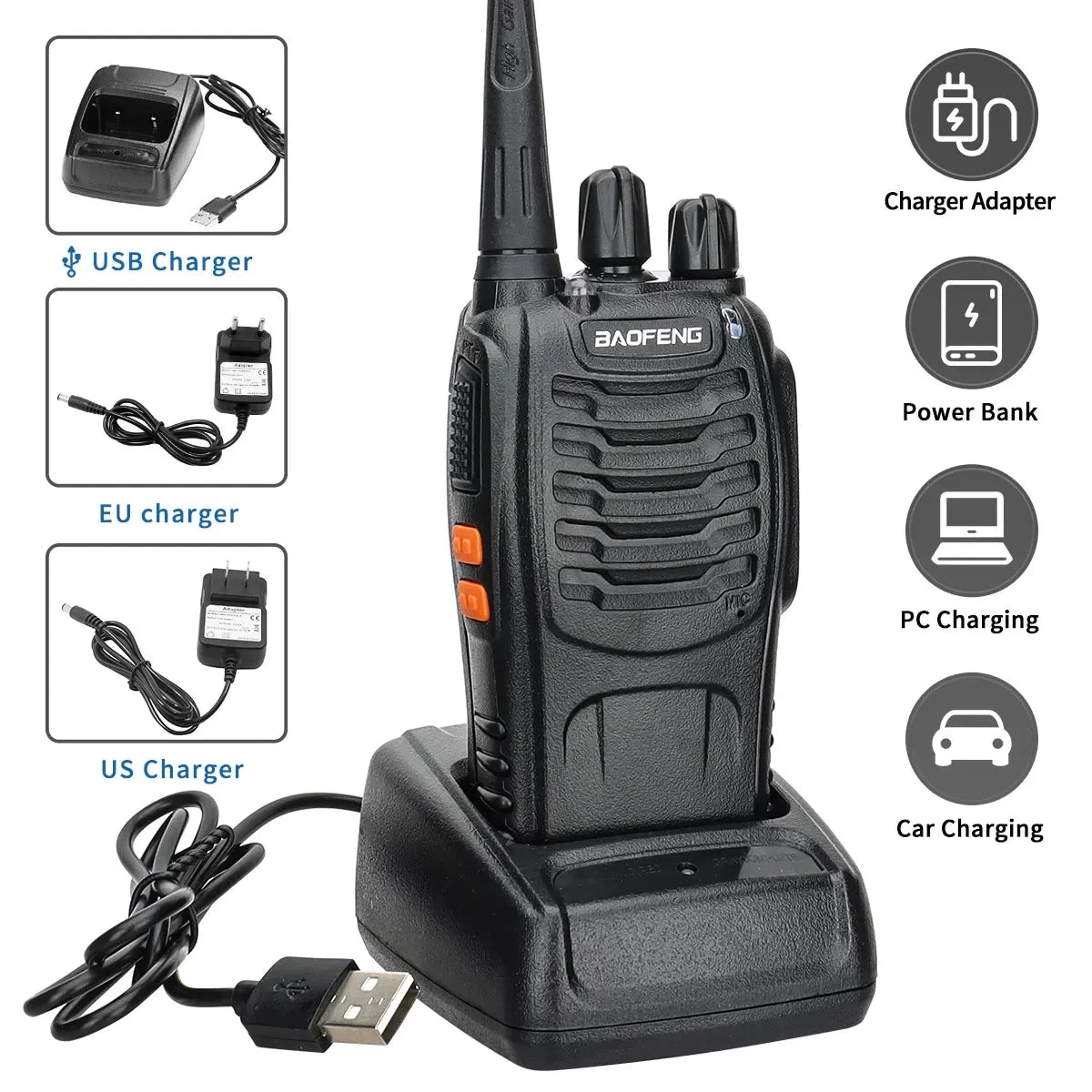 Baofeng BF-888S 12W Long Range Band Perforated Walkie Talkie UHF 400-470MHz USB HAM Two Way Radio