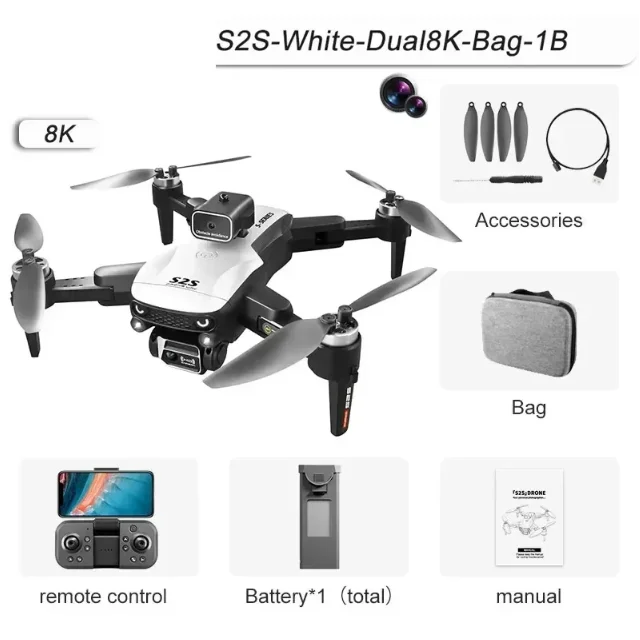 Drone S2S 2026 5G – HD 8K, double caméra, photographie aérienne, évitement d’obstacles, moteur sans balais, quadrirotor pour adultes et enfants