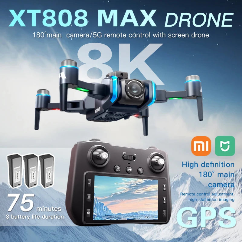 Drone Mijia XT808 GPS 4K Professionnel – Xiaomi, Double Caméra 8K, Moteur Brushless, 5G WiFi FPV, Quadrirotor RC Pliable, Drone Télécommandé