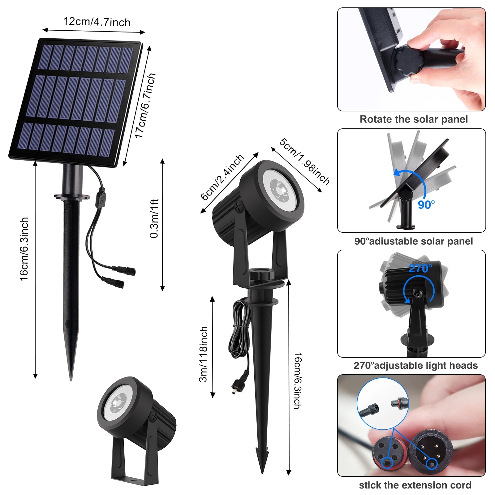 T-SUNRISE Solar-LED-Strahler – IP65, RGB und warm-/kaltweiß, 1/2/4 Leuchten, Außenbeleuchtung für Garten und Dekoration