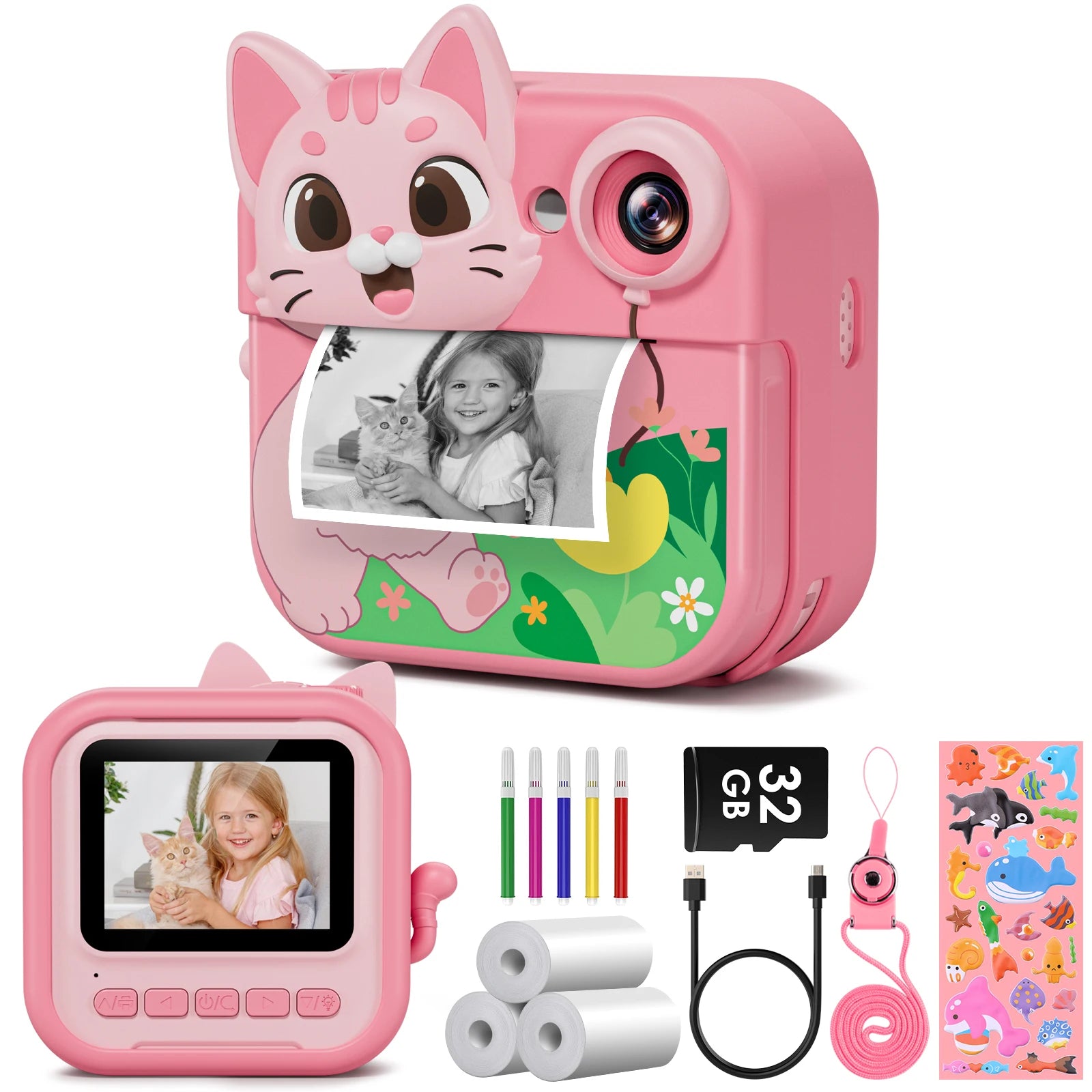 Kids Instant Print Camera, 2.4 Inch with 32GB SD Card and Printing Paper