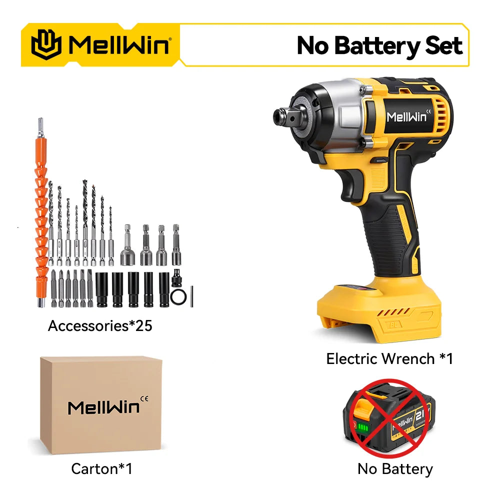 MELLWIN 520N.M clé électrique sans brosse 3-en-1 clé à chocs sans fil tournevis électrique perceuse pour Makita 18V batterie broche