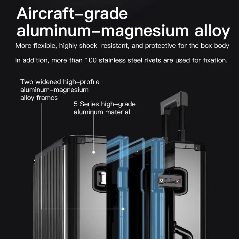 Valise tout en alliage d’aluminium et de magnésium – nouveau modèle 2025, bagage à main pour hommes et femmes, 20 et 24 pouces