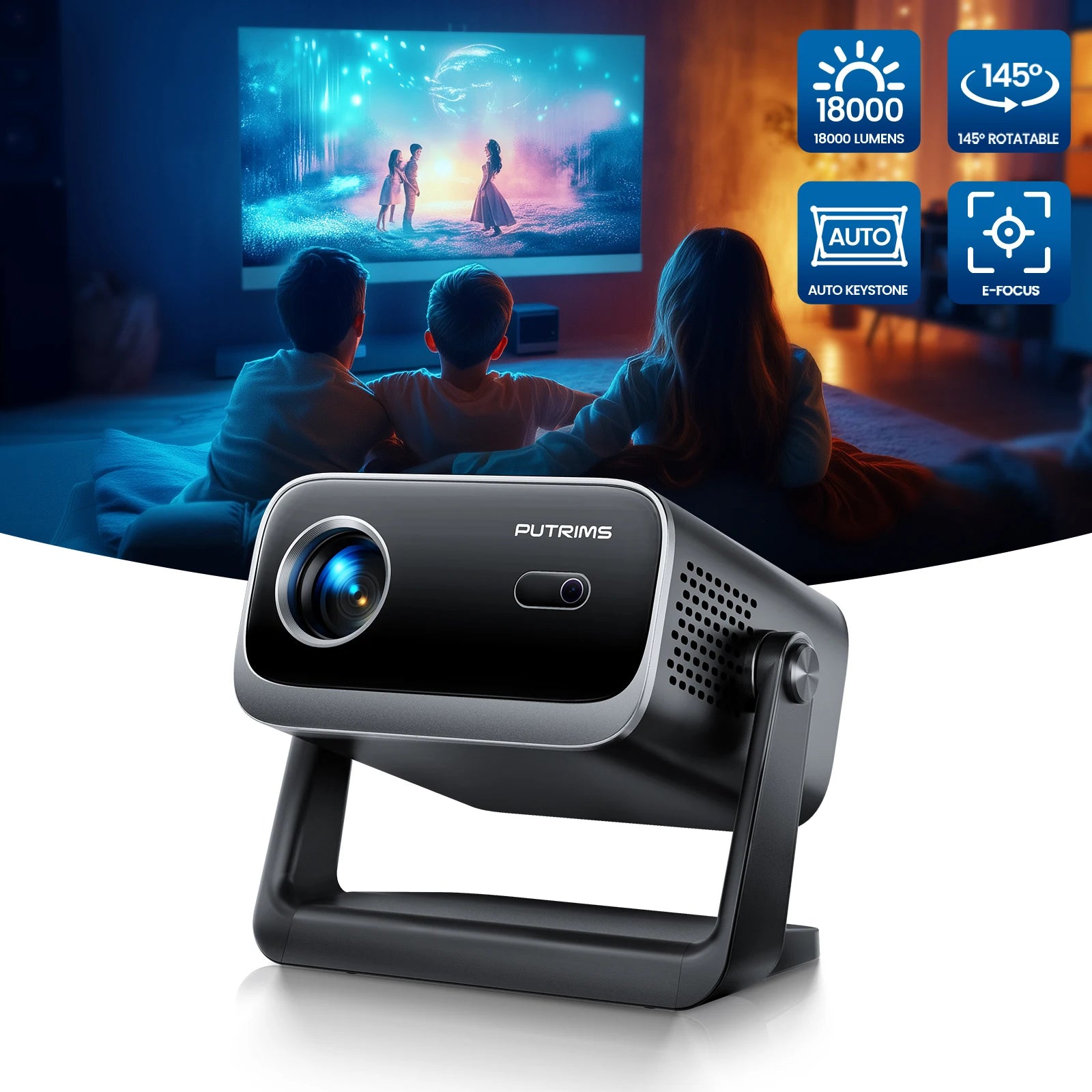 Projecteur Vidéo PUTRIMS Mini 1080P – Home Cinéma Portable avec WiFi et Bluetooth