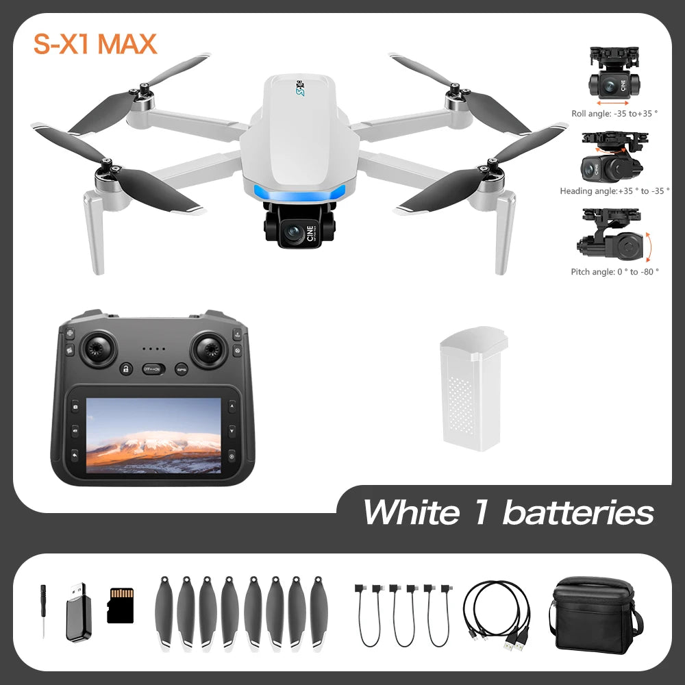 2025 S-X1 GPS Pro Drone – 8K HD, Caméra 3 Axes avec Cardan EIS, Télécommande Écran 5G, Quadrirotor RC
