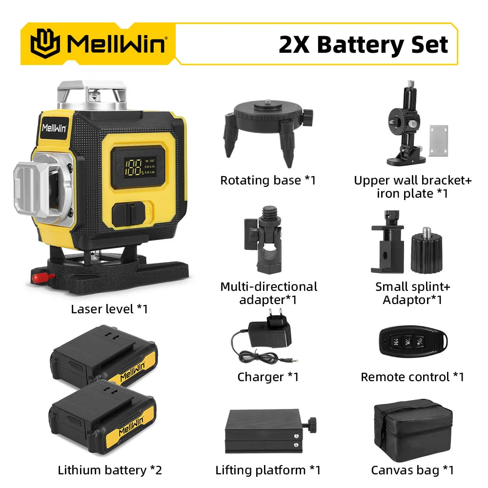Niveau Laser 16 Lignes 4D Professionnel MELLWIN – Auto-nivelant 360° Horizontal et Vertical avec Télécommande APP