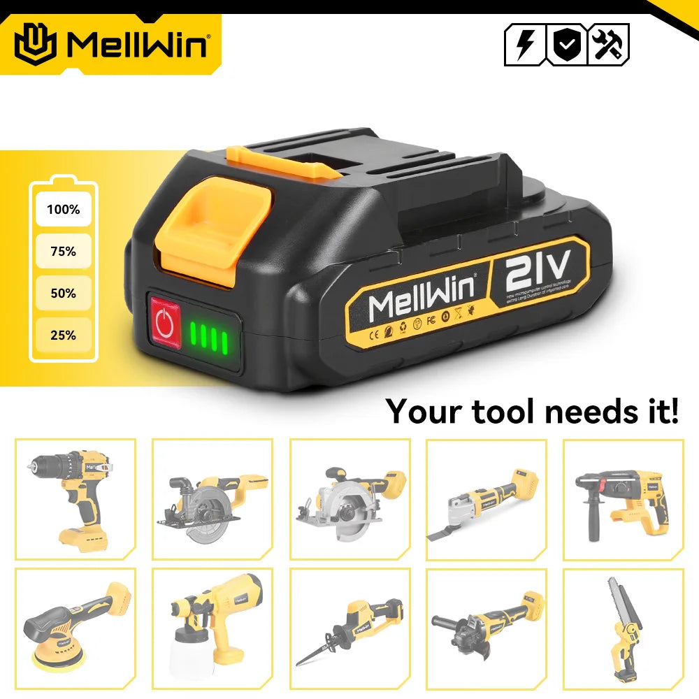 Batterie Lithium-Ion 7500mAh MELLWIN – Rechargeable pour Perceuse, Clé et Tournevis Sans Fil, Compatible Makita 18V