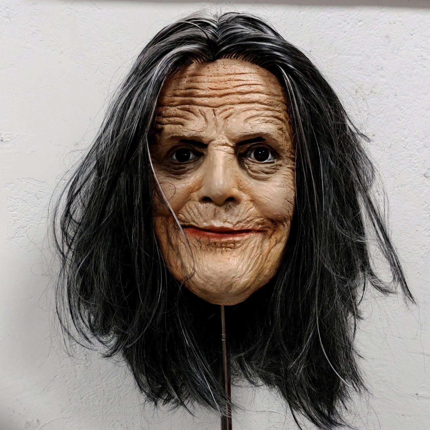 Perruque cousue grise pour adulte, avec masque facial en caoutchouc, accessoire de Costume de vieille grand-mère d'halloween pour fête Cosplay