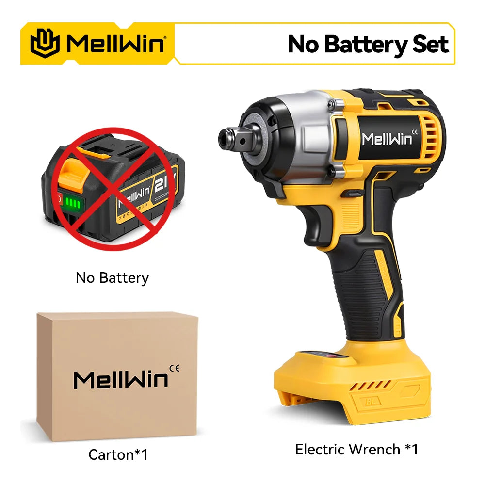 Clé à chocs électrique MELLWIN 520 Nm – 3-en-1 sans fil, brushless 800 W, perceuse tournevis et clé à chocs, compatible batterie Makita 18 V